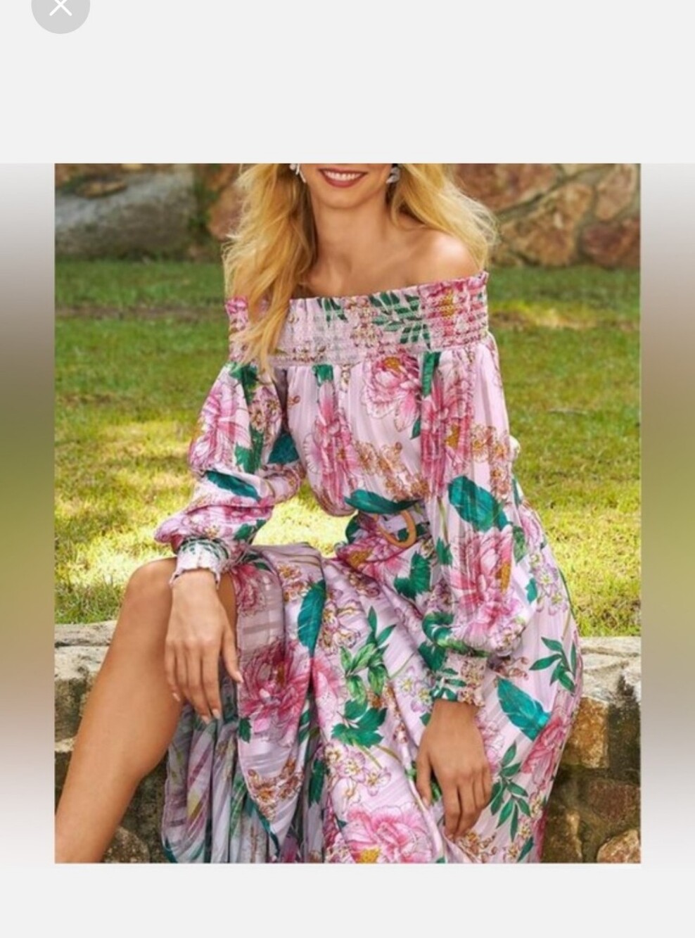 New Boston ProperOff-Shoulder Pink Floral Maxi Dress Size M